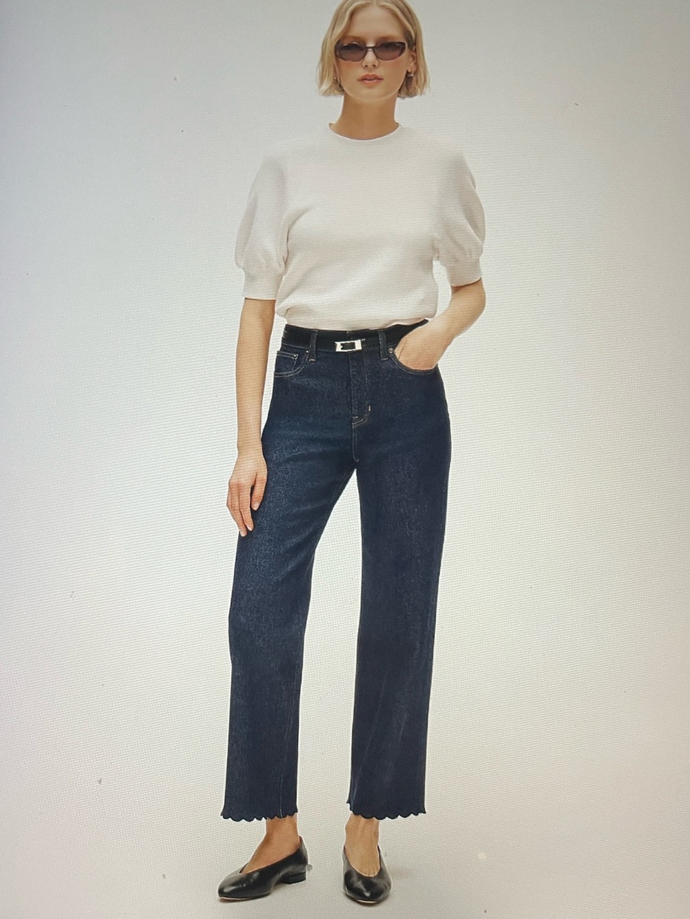 J.Crew Women’s Petite Scallop-trim slim wide jean. Size 30